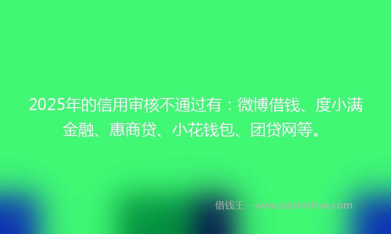 2025年的信用审核不通过有：微博借钱、度小满金融、惠商贷、小花钱包、团贷网等。