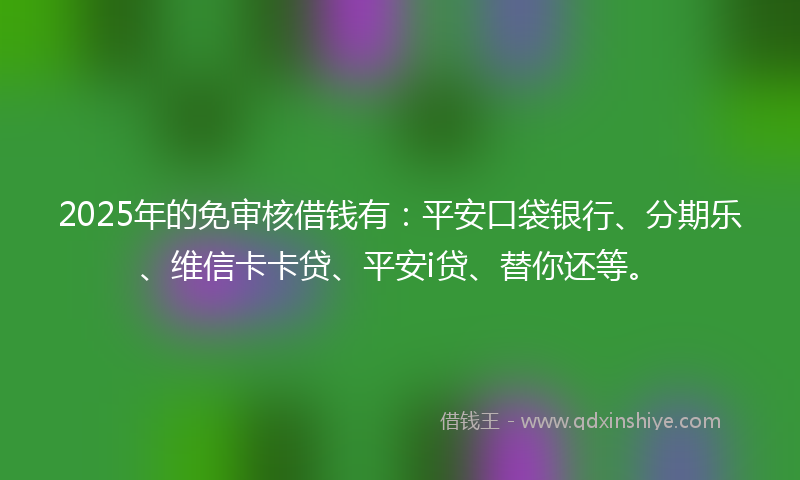 2025年的免审核借钱有：平安口袋银行、分期乐、维信卡卡贷、平安i贷、替你还等。