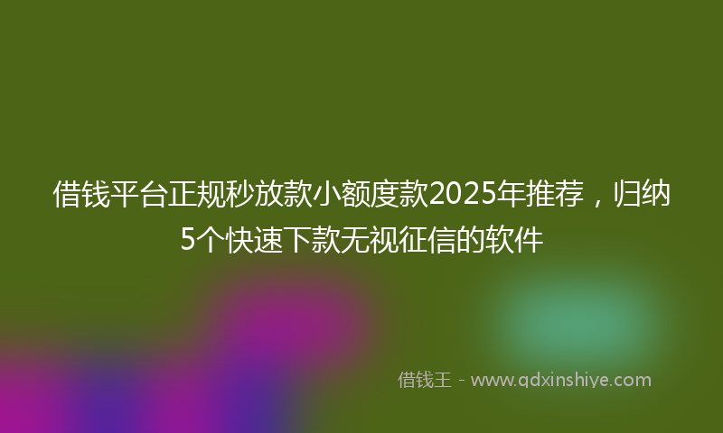 借钱平台正规秒放款小额度款2025年推荐，归纳5个快速下款无视征信的软件
