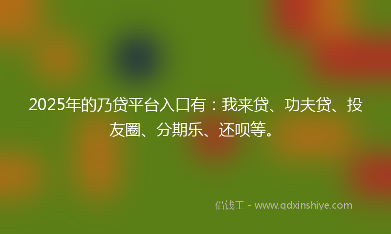 2025年的乃贷平台入口有：我来贷、功夫贷、投友圈、分期乐、还呗等。