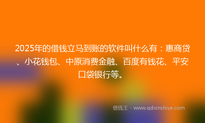 2025年的借钱立马到账的软件叫什么有：惠商贷、小花钱包、中原消费金融、百度有钱花、平安口袋银行等。