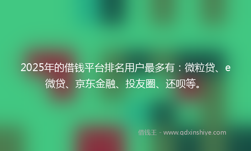 2025年的借钱平台排名用户最多有：微粒贷、e微贷、京东金融、投友圈、还呗等。