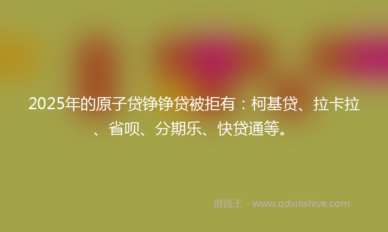 2025年的原子贷铮铮贷被拒有：柯基贷、拉卡拉、省呗、分期乐、快贷通等。