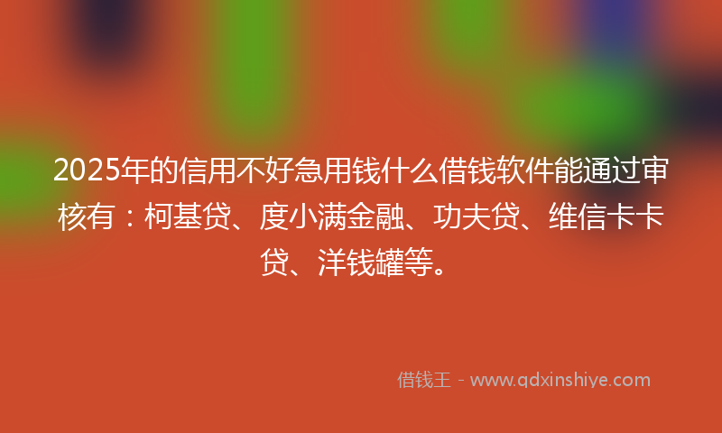 2025年的信用不好急用钱什么借钱软件能通过审核有：柯基贷、度小满金融、功夫贷、维信卡卡贷、洋钱罐等。