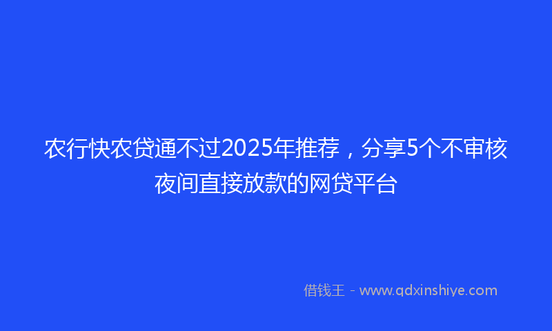 农行快农贷通不过2025年推荐，分享5个不审核夜间直接放款的网贷平台