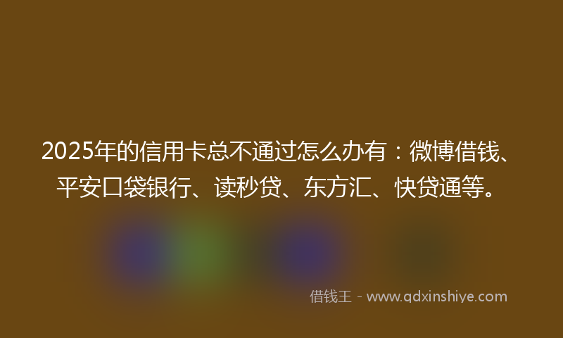 2025年的信用卡总不通过怎么办有：微博借钱、平安口袋银行、读秒贷、东方汇、快贷通等。