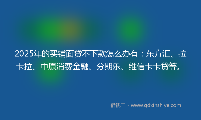 2025年的买铺面贷不下款怎么办有:东方汇、拉卡拉、中原消费金融、分期乐、维信卡卡贷等。