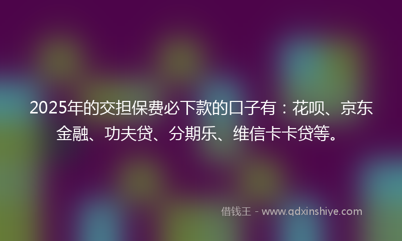 2025年的交担保费必下款的口子有：花呗、京东金融、功夫贷、分期乐、维信卡卡贷等。
