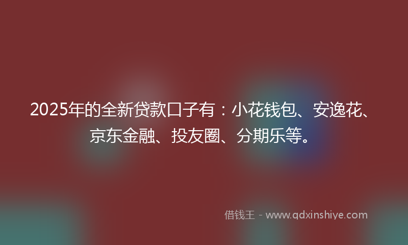 2025年的全新贷款口子有：小花钱包、安逸花、京东金融、投友圈、分期乐等。