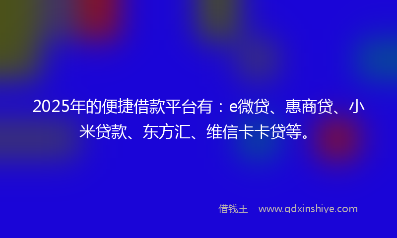 2025年的便捷借款平台有：e微贷、惠商贷、小米贷款、东方汇、维信卡卡贷等。
