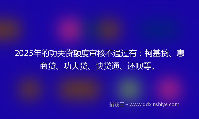 2025年的功夫贷额度审核不通过有：柯基贷、惠商贷、功夫贷、快贷通、还呗等。