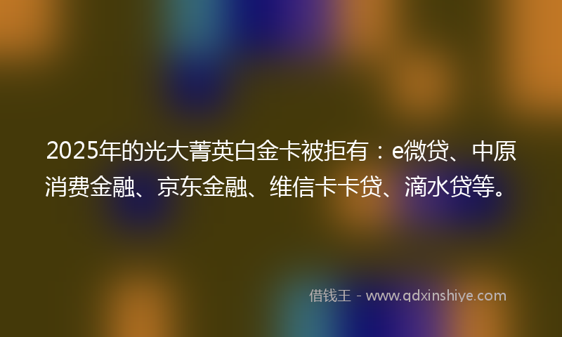 2025年的光大菁英白金卡被拒有：e微贷、中原消费金融、京东金融、维信卡卡贷、滴水贷等。