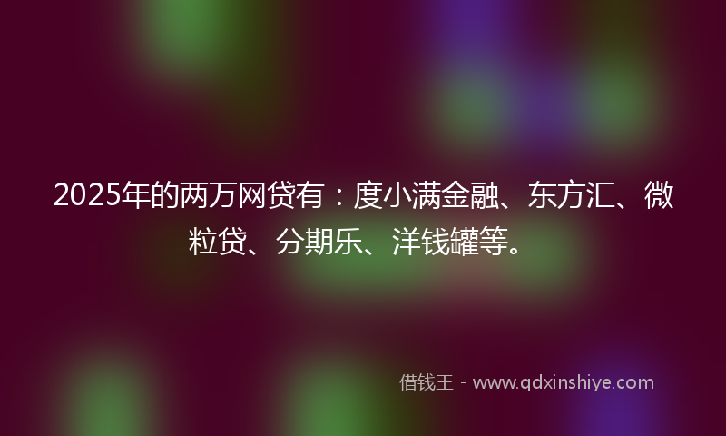 2025年的两万网贷有：度小满金融、东方汇、微粒贷、分期乐、洋钱罐等。