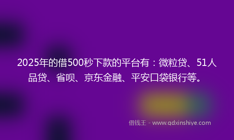2025年的借500秒下款的平台有：微粒贷、51人品贷、省呗、京东金融、平安口袋银行等。