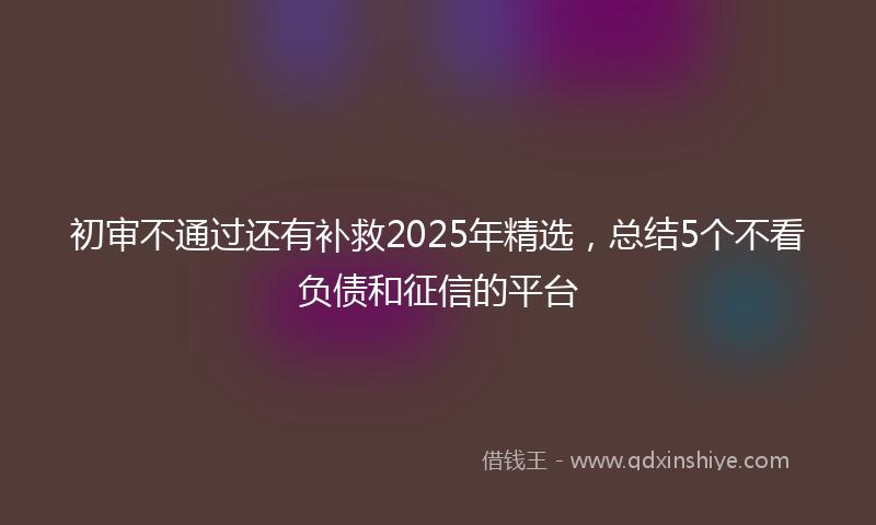 初审不通过还有补救2025年精选，总结5个不看负债和征信的平台