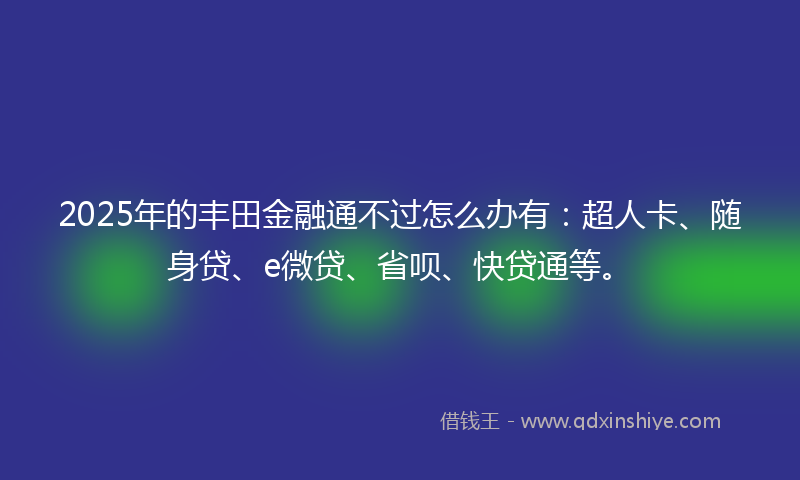 2025年的丰田金融通不过怎么办有：超人卡、随身贷、e微贷、省呗、快贷通等。