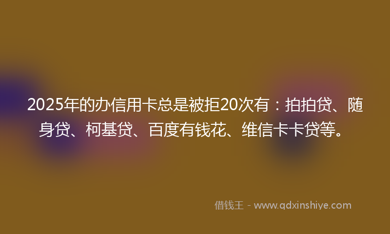 2025年的办信用卡总是被拒20次有：拍拍贷、随身贷、柯基贷、百度有钱花、维信卡卡贷等。