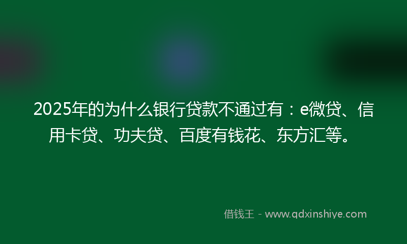 2025年的为什么银行贷款不通过有：e微贷、信用卡贷、功夫贷、百度有钱花、东方汇等。