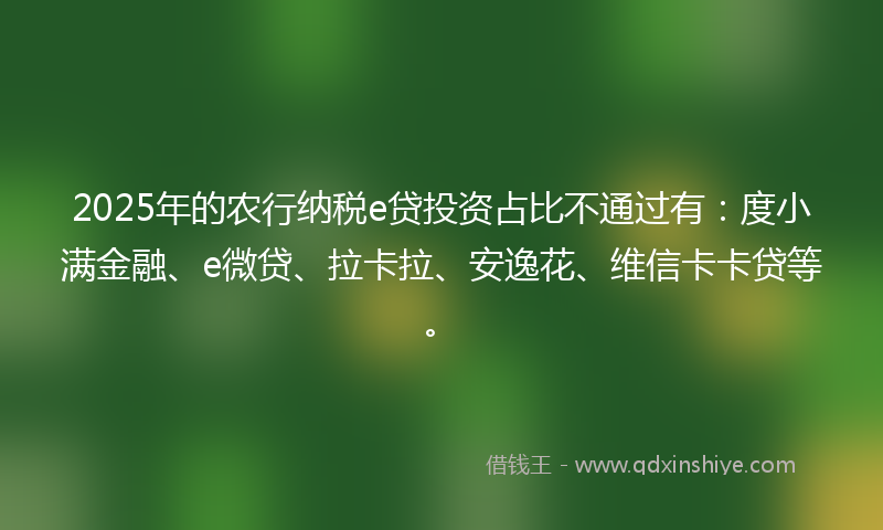 2025年的农行纳税e贷投资占比不通过有：度小满金融、e微贷、拉卡拉、安逸花、维信卡卡贷等。