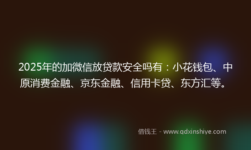 2025年的加微信放贷款安全吗有：小花钱包、中原消费金融、京东金融、信用卡贷、东方汇等。