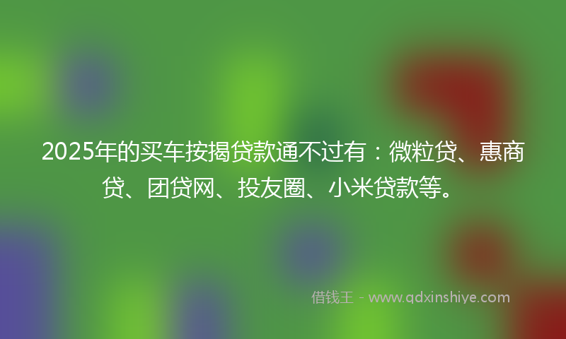 2025年的买车按揭贷款通不过有：微粒贷、惠商贷、团贷网、投友圈、小米贷款等。