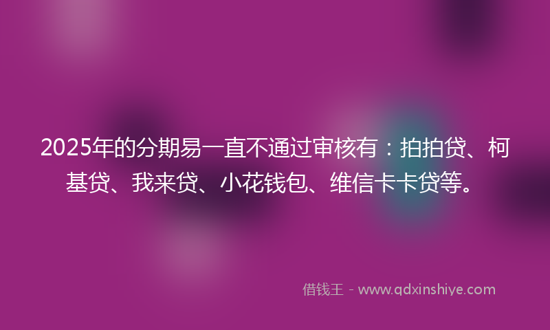 2025年的分期易一直不通过审核有：拍拍贷、柯基贷、我来贷、小花钱包、维信卡卡贷等。