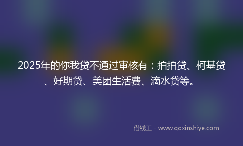 2025年的你我贷不通过审核有：拍拍贷、柯基贷、好期贷、美团生活费、滴水贷等。