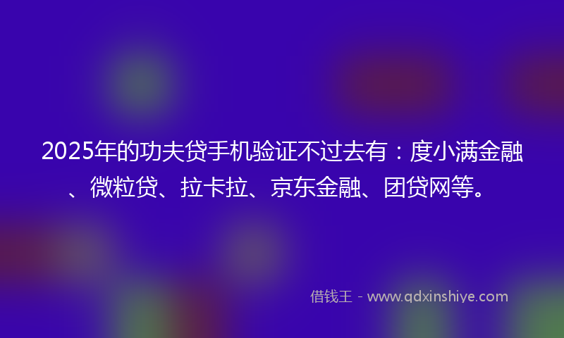 2025年的功夫贷手机验证不过去有：度小满金融、微粒贷、拉卡拉、京东金融、团贷网等。
