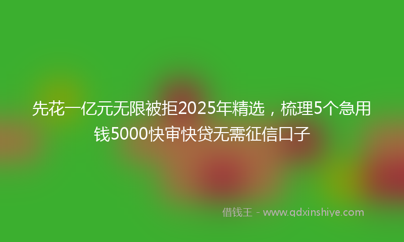 先花一亿元无限被拒2025年精选，梳理5个急用钱5000快审快贷无需征信口子