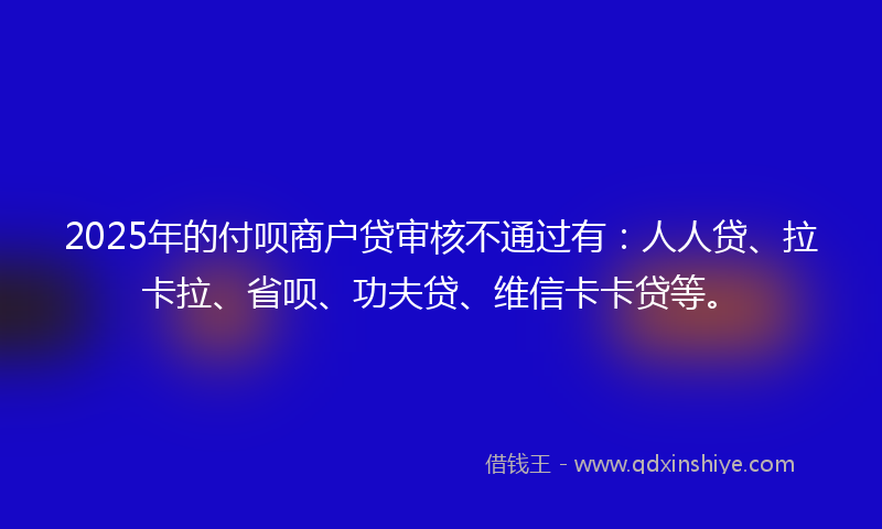 2025年的付呗商户贷审核不通过有：人人贷、拉卡拉、省呗、功夫贷、维信卡卡贷等。