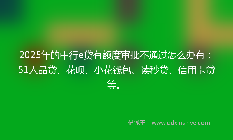 2025年的中行e贷有额度审批不通过怎么办有：51人品贷、花呗、小花钱包、读秒贷、信用卡贷等。