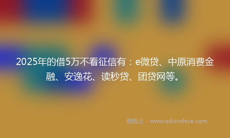 2025年的借5万不看征信有：e微贷、中原消费金融、安逸花、读秒贷、团贷网等。