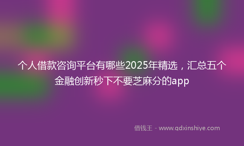 个人借款咨询平台有哪些2025年精选，汇总五个金融创新秒下不要芝麻分的app