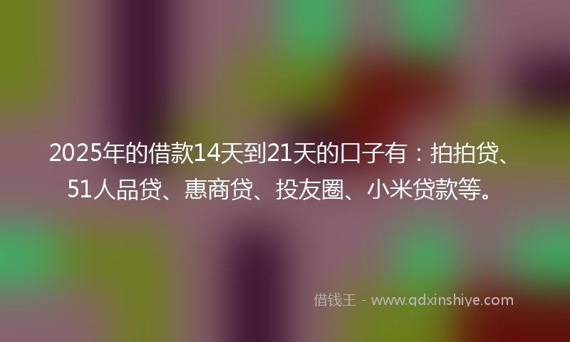 2025年的借款14天到21天的口子有：拍拍贷、51人品贷、惠商贷、投友圈、小米贷款等。