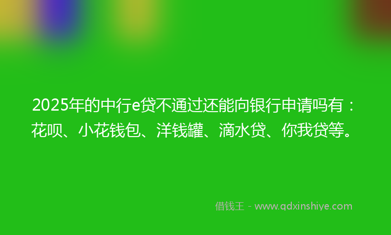 2025年的中行e贷不通过还能向银行申请吗有：花呗、小花钱包、洋钱罐、滴水贷、你我贷等。