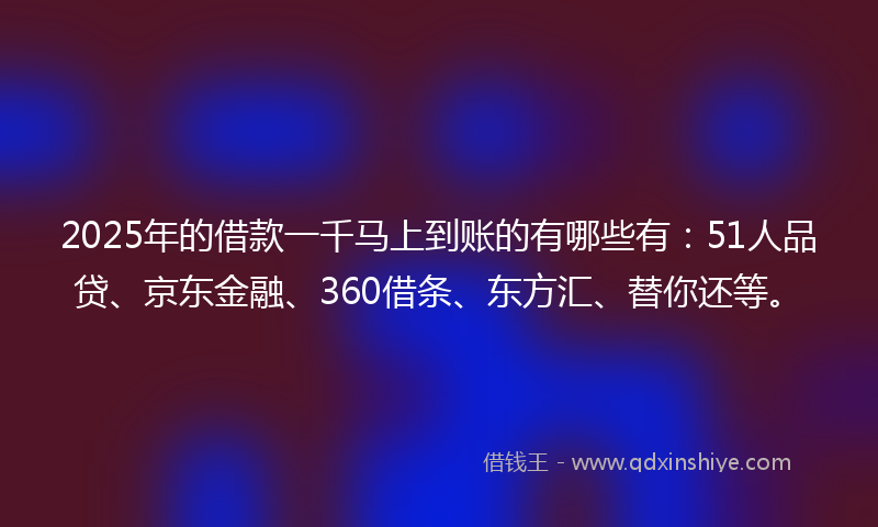 2025年的借款一千马上到账的有哪些有：51人品贷、京东金融、360借条、东方汇、替你还等。