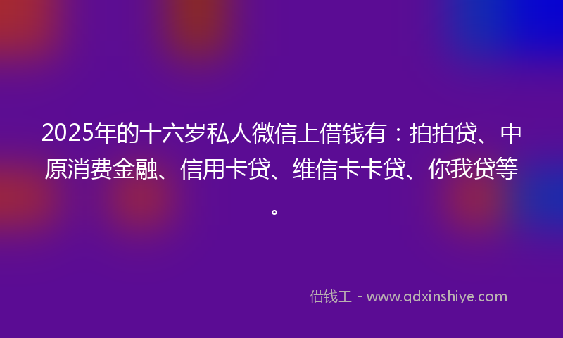 2025年的十六岁私人微信上借钱有：拍拍贷、中原消费金融、信用卡贷、维信卡卡贷、你我贷等。