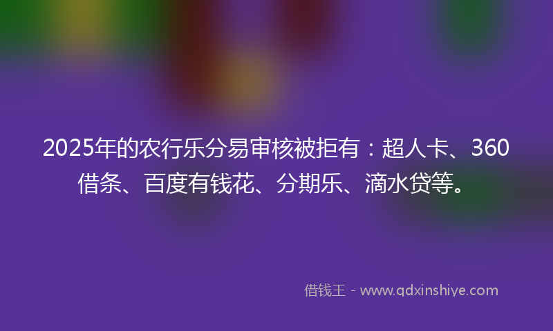 2025年的农行乐分易审核被拒有：超人卡、360借条、百度有钱花、分期乐、滴水贷等。