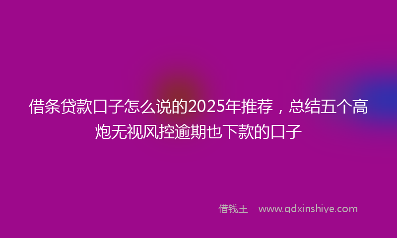 借条贷款口子怎么说的2025年推荐，总结五个高炮无视风控逾期也下款的口子
