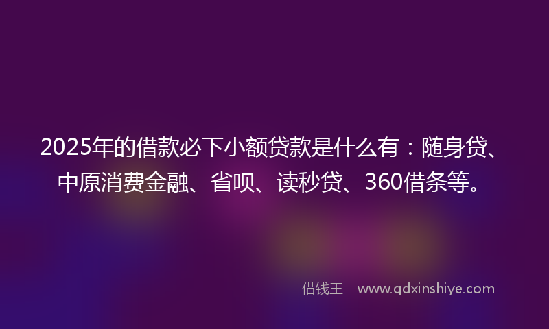 2025年的借款必下小额贷款是什么有：随身贷、中原消费金融、省呗、读秒贷、360借条等。