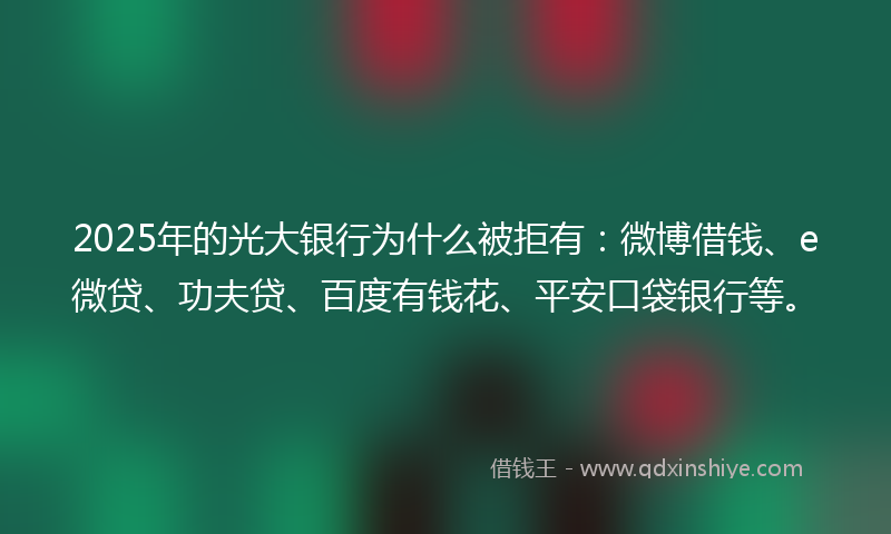 2025年的光大银行为什么被拒有：微博借钱、e微贷、功夫贷、百度有钱花、平安口袋银行等。