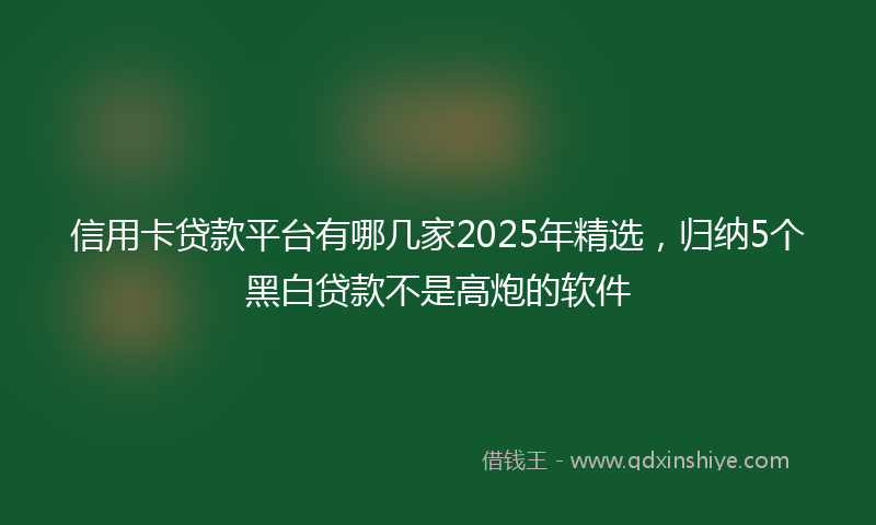 信用卡贷款平台有哪几家2025年精选，归纳5个黑白贷款不是高炮的软件