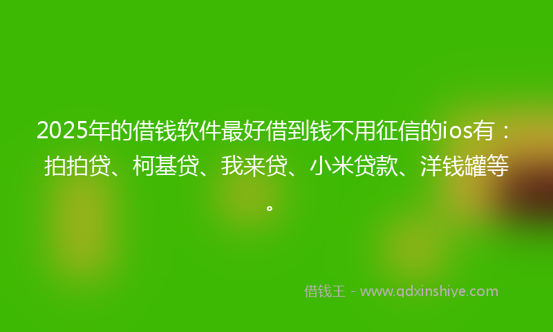 2025年的借钱软件最好借到钱不用征信的ios有：拍拍贷、柯基贷、我来贷、小米贷款、洋钱罐等。