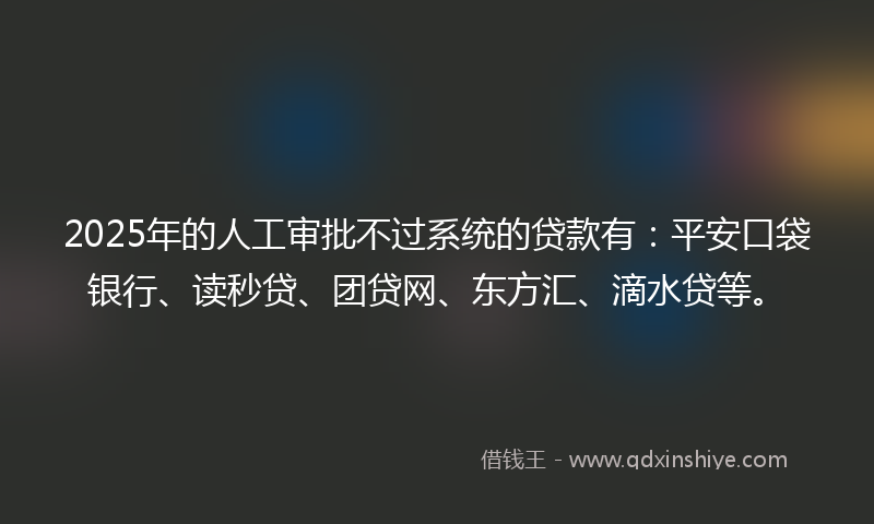 2025年的人工审批不过系统的贷款有：平安口袋银行、读秒贷、团贷网、东方汇、滴水贷等。