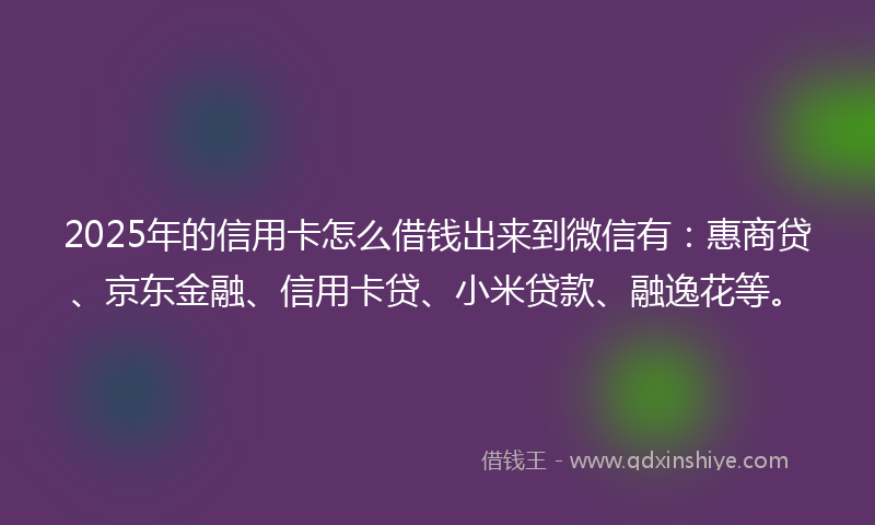 2025年的信用卡怎么借钱出来到微信有：惠商贷、京东金融、信用卡贷、小米贷款、融逸花等。