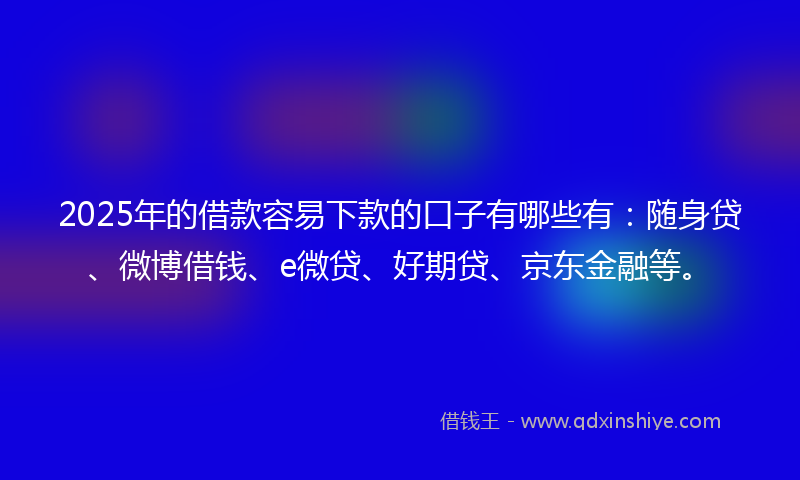 2025年的借款容易下款的口子有哪些有：随身贷、微博借钱、e微贷、好期贷、京东金融等。