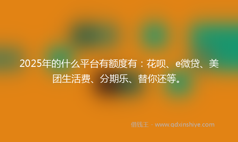 2025年的什么平台有额度有：花呗、e微贷、美团生活费、分期乐、替你还等。