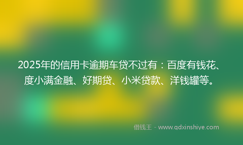 2025年的信用卡逾期车贷不过有：百度有钱花、度小满金融、好期贷、小米贷款、洋钱罐等。