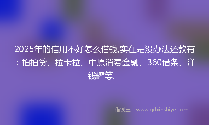 2025年的信用不好怎么借钱,实在是没办法还款有：拍拍贷、拉卡拉、中原消费金融、360借条、洋钱罐等。