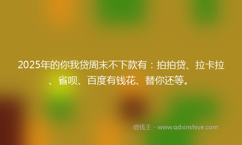2025年的你我贷周末不下款有：拍拍贷、拉卡拉、省呗、百度有钱花、替你还等。